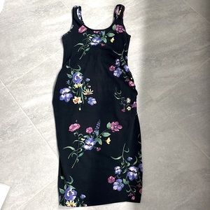 Small maternity fitted midi length dress black flower print bundle and save!